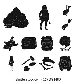 Life in the Stone Age black icons in set collection for design. Ancient people vector symbol stock web illustration.