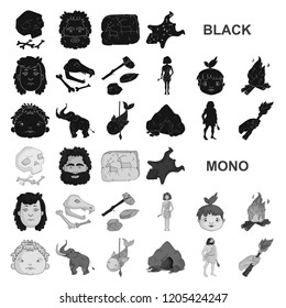 Life in the Stone Age black icons in set collection for design. Ancient people vector symbol stock web illustration.