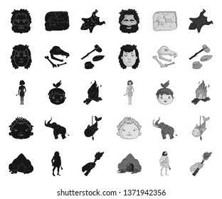 Life in the Stone Age black.mono icons in set collection for design. Ancient people vector symbol stock web illustration.