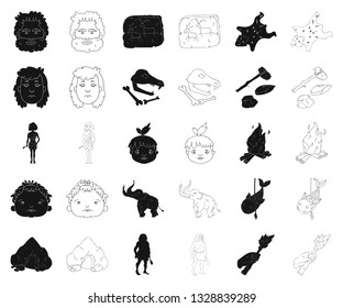 Life in the Stone Age black,outline icons in set collection for design. Ancient people vector symbol stock web illustration.