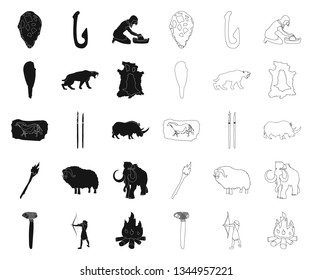Life in the Stone Age black,outline icons in set collection for design. Ancient people vector symbol stock web illustration.