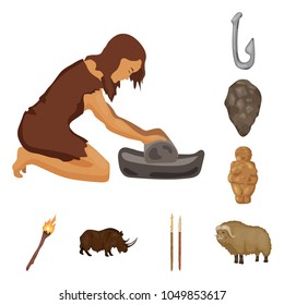 Life in the Stone Age cartoon icons in set collection for design. Ancient people vector symbol stock web illustration.