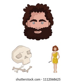 Life in the Stone Age cartoon icons in set collection for design. Ancient people vector symbol stock web illustration.