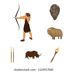 Life in the Stone Age cartoon icons in set collection for design. Ancient people vector symbol stock web illustration.