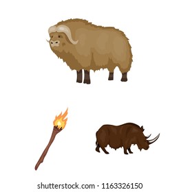 Life in the Stone Age cartoon icons in set collection for design. Ancient people vector symbol stock web illustration.