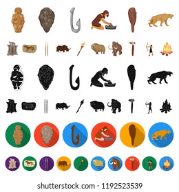Life in the Stone Age cartoon icons in set collection for design. Ancient people vector symbol stock web illustration.
