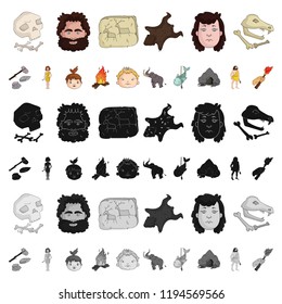 Life in the Stone Age cartoon icons in set collection for design. Ancient people vector symbol stock web illustration.