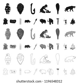 Life in the Stone Age cartoon icons in set collection for design. Ancient people vector symbol stock web illustration.