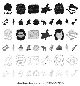 Life in the Stone Age cartoon icons in set collection for design. Ancient people vector symbol stock web illustration.