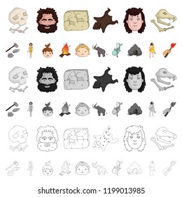Life in the Stone Age cartoon icons in set collection for design. Ancient people vector symbol stock web illustration.