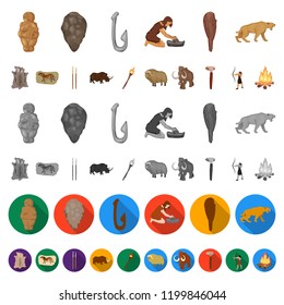 Life in the Stone Age cartoon icons in set collection for design. Ancient people vector symbol stock web illustration.