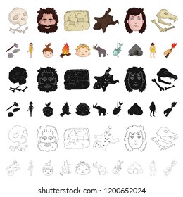 Life in the Stone Age cartoon icons in set collection for design. Ancient people vector symbol stock web illustration.