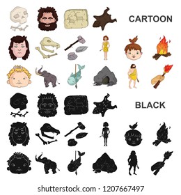 Life in the Stone Age cartoon icons in set collection for design. Ancient people vector symbol stock web illustration.