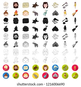 Life in the Stone Age cartoon icons in set collection for design. Ancient people vector symbol stock web illustration.