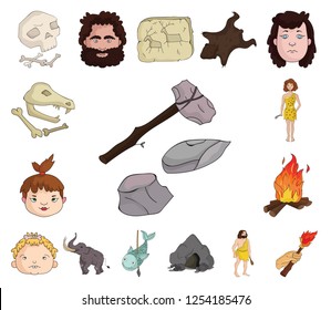 Life in the Stone Age cartoon icons in set collection for design. Ancient people vector symbol stock web illustration.