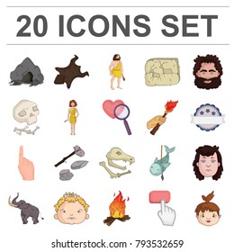 Life in the Stone Age cartoon icons in set collection for design. Ancient people vector symbol stock web illustration.
