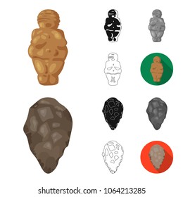 Life in the Stone Age cartoon,black,flat,monochrome,outline icons in set collection for design. Ancient people vector symbol stock web illustration.