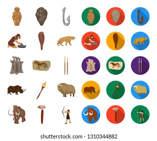 Life in the Stone Age cartoon,flat icons in set collection for design. Ancient people vector symbol stock web illustration.