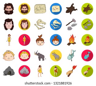 Life in the Stone Age cartoon,flat icons in set collection for design. Ancient people vector symbol stock web illustration.