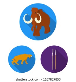 Life in the Stone Age flat icons in set collection for design. Ancient people vector symbol stock web illustration.