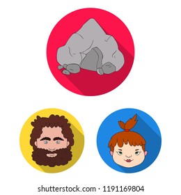 Life in the Stone Age flat icons in set collection for design. Ancient people vector symbol stock web illustration.