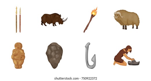 Life in the Stone Age icons in set collection for design. Ancient people vector symbol stock  illustration.