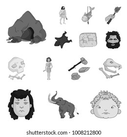 Life in the Stone Age monochrome icons in set collection for design. Ancient people vector symbol stock web illustration.