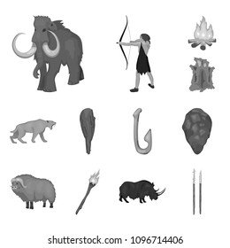 Life in the Stone Age monochrome icons in set collection for design. Ancient people vector symbol stock web illustration.
