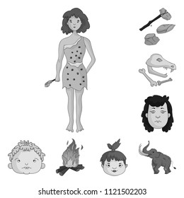 Life in the Stone Age monochrome icons in set collection for design. Ancient people vector symbol stock web illustration.