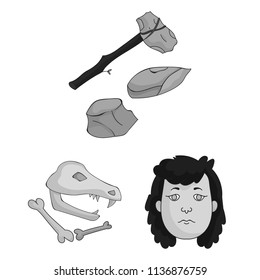Life in the Stone Age monochrome icons in set collection for design. Ancient people vector symbol stock web illustration.