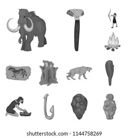 Life in the Stone Age monochrome icons in set collection for design. Ancient people vector symbol stock web illustration.