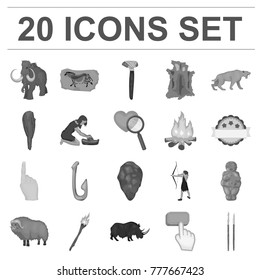 Life in the Stone Age monochrome icons in set collection for design. Ancient people vector symbol stock web illustration.