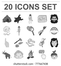 Life in the Stone Age monochrome icons in set collection for design. Ancient people vector symbol stock web illustration.
