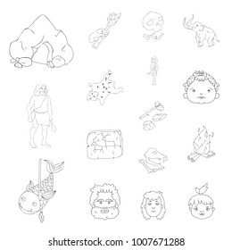 Life in the Stone Age outline icons in set collection for design. Ancient people vector symbol stock web illustration.