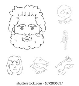Life in the Stone Age outline icons in set collection for design. Ancient people vector symbol stock web illustration.