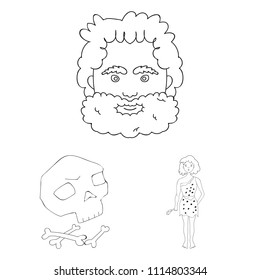 Life in the Stone Age outline icons in set collection for design. Ancient people vector symbol stock web illustration.
