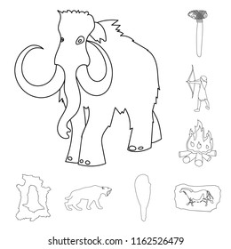 Life in the Stone Age outline icons in set collection for design. Ancient people vector symbol stock web illustration.