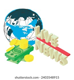 Icono de flujo de vida vector isométrico. Leer noticias en vivo a través de la red mundial y dinero en efectivo. Financiación, medios de comunicación, canal en línea