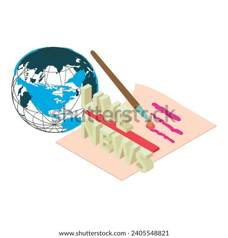 Life stream icon isometric vector. Live news lettering and paper sheet with pen. Streaming, media, online channel