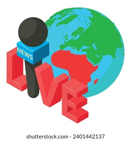 Life streaming icon isometric vector. Live news inscription on planet background. Screen saver, media, television, online channel