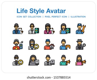 Life Style Avatar Icons Set. UI Pixel Perfect Well-crafted Vector Thin Line Icons. The illustrations are a vector.