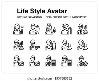 Life Style Avatar Icons Set. UI Pixel Perfect Well-crafted Vector Thin Line Icons. The illustrations are a vector.