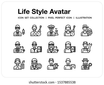 Life Style Avatar Icons Set. UI Pixel Perfect Well-crafted Vector Thin Line Icons. The illustrations are a vector.