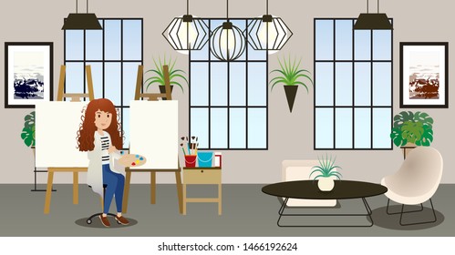 Life style concept is women drawing canvas