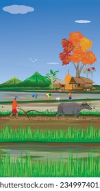 life style of farmer at countryside vector design