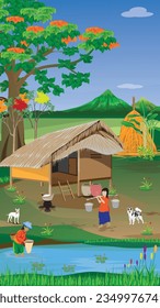 life style of people at countryside vector design