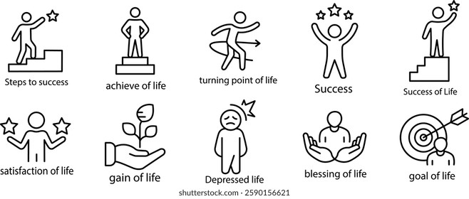 Life Success and Emotional Journey Icons for Personal Growth and Fulfillment.