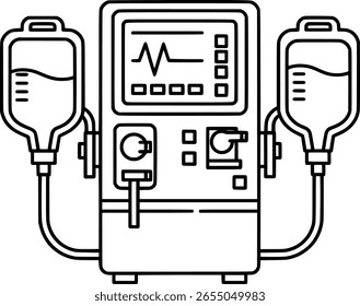 Icono de línea de máquina de Asistencia de vida o diálisis. Símbolo de cuidados intensivos (UCI), tratamiento de enfermedades crónicas y atención crítica al paciente