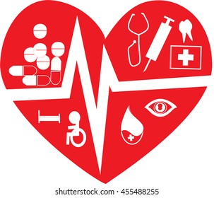 Life support, red heart image that shows the medical assistance.