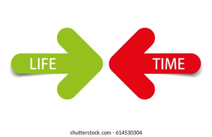 Life and Time, color arrows with shadow on white background